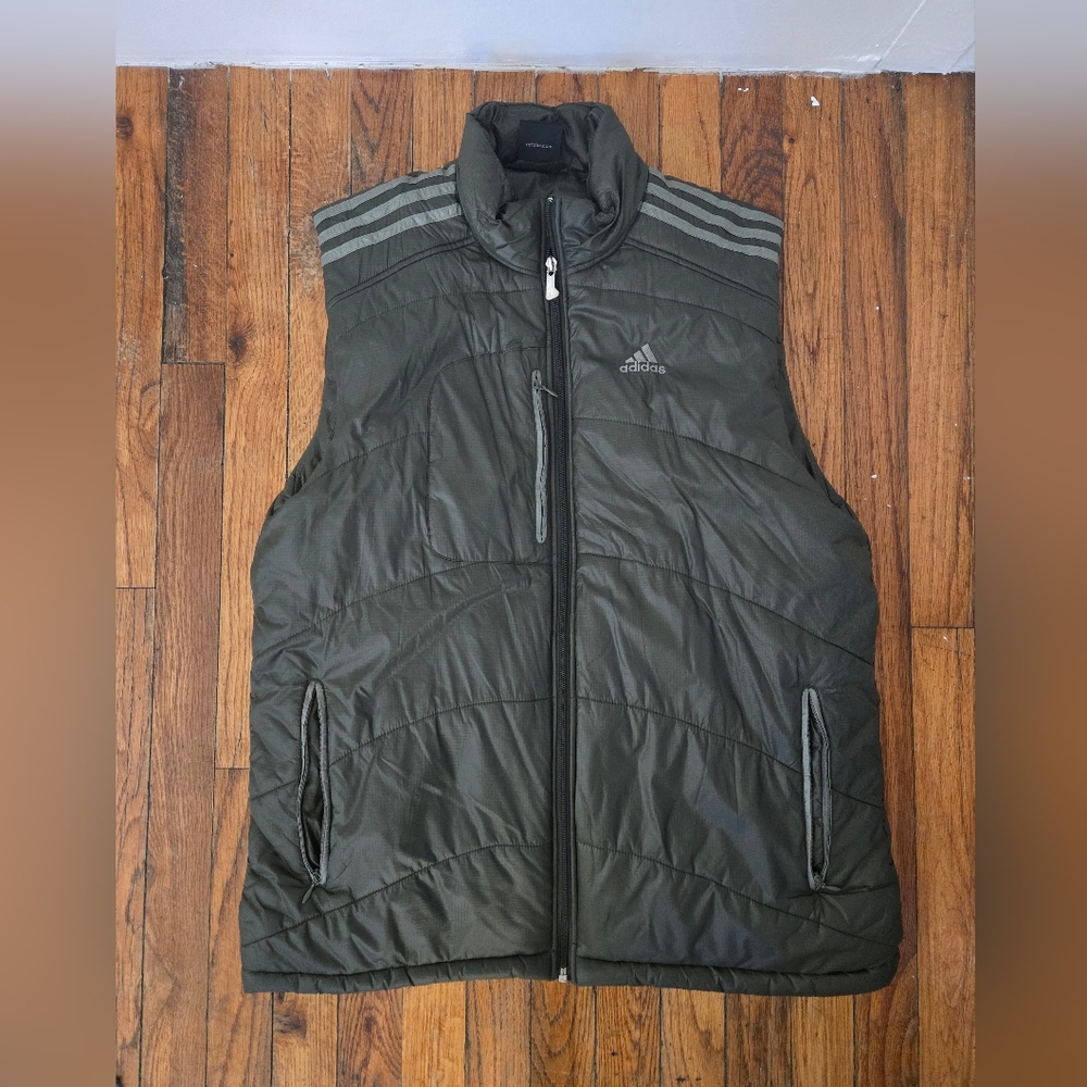 Adidas ClimaProof TS Puffer Vest in Olive, Men's Size Medium